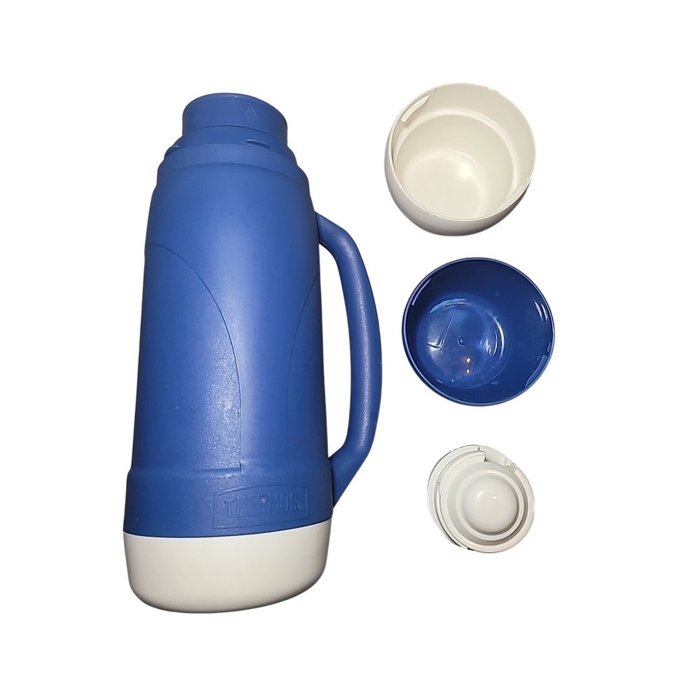 Thermos 1L Vacuum Insulated Bottle Blue Handle Model 36-100 Hot Cold‎ Cup Lid